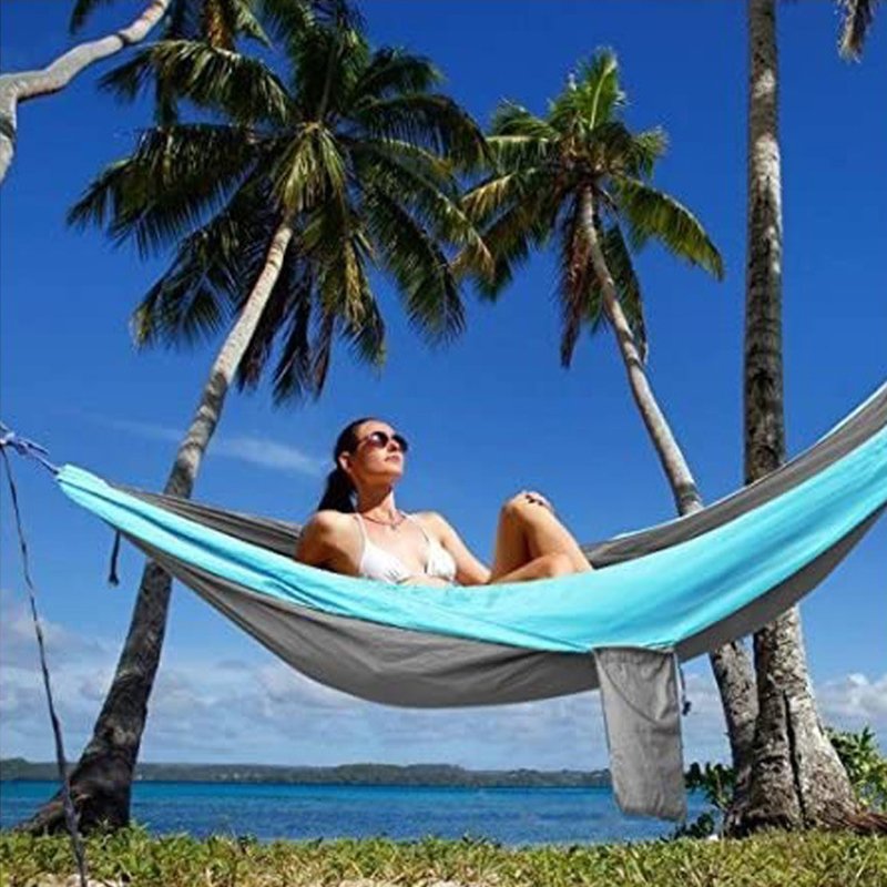 Light double nylon camping hammock with straps. Great for trips, beach, yard & garden. - Image 10
