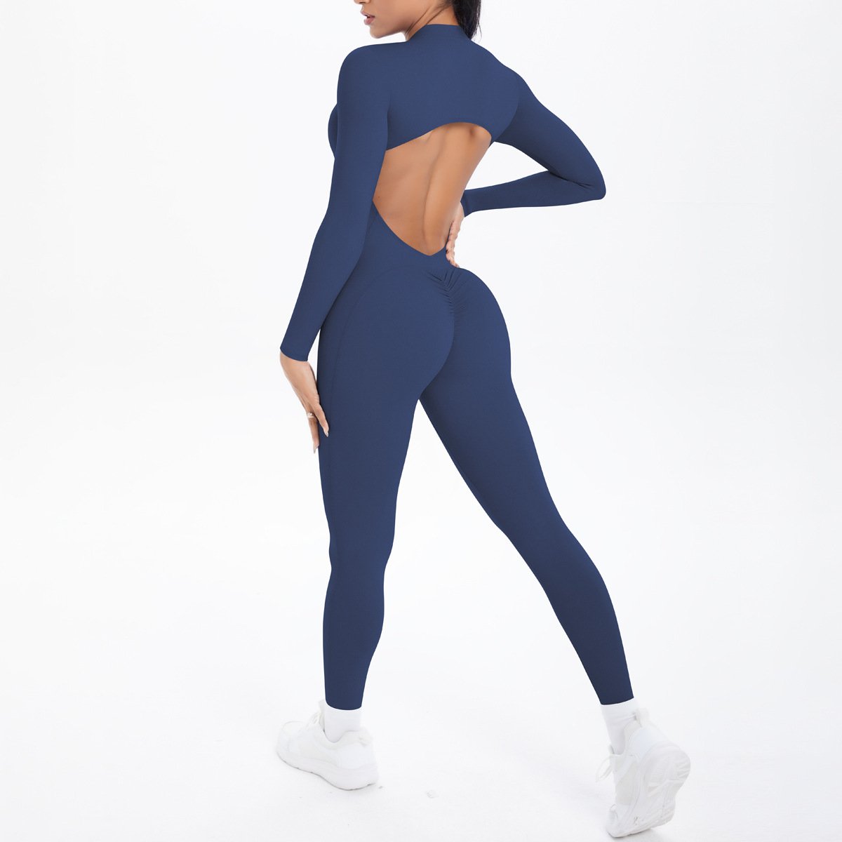 Style Half-Zip Yoga Jumpsuit, Bare-Skin Feel Slim Fit High Elastic Fitness Long Sleeve Long Pants Yoga Wear - Image 7