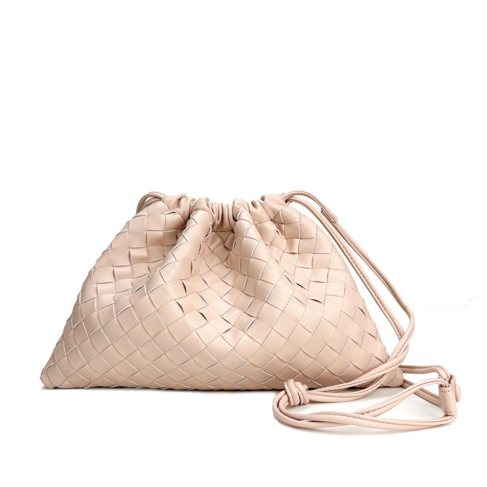 Elegant Fashion Genuine Leather Quilted Shoulder Crossbody Magnetic Snap Drawstring Closure Woven Clutch Bag - Image 10