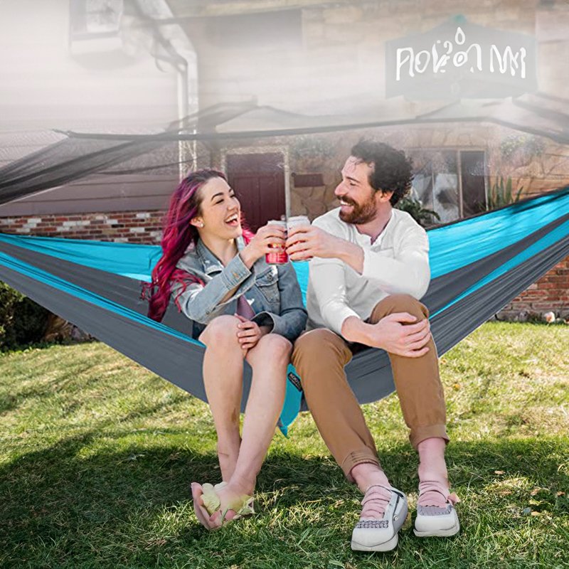 Light double nylon camping hammock with straps. Great for trips, beach, yard & garden. - Image 9