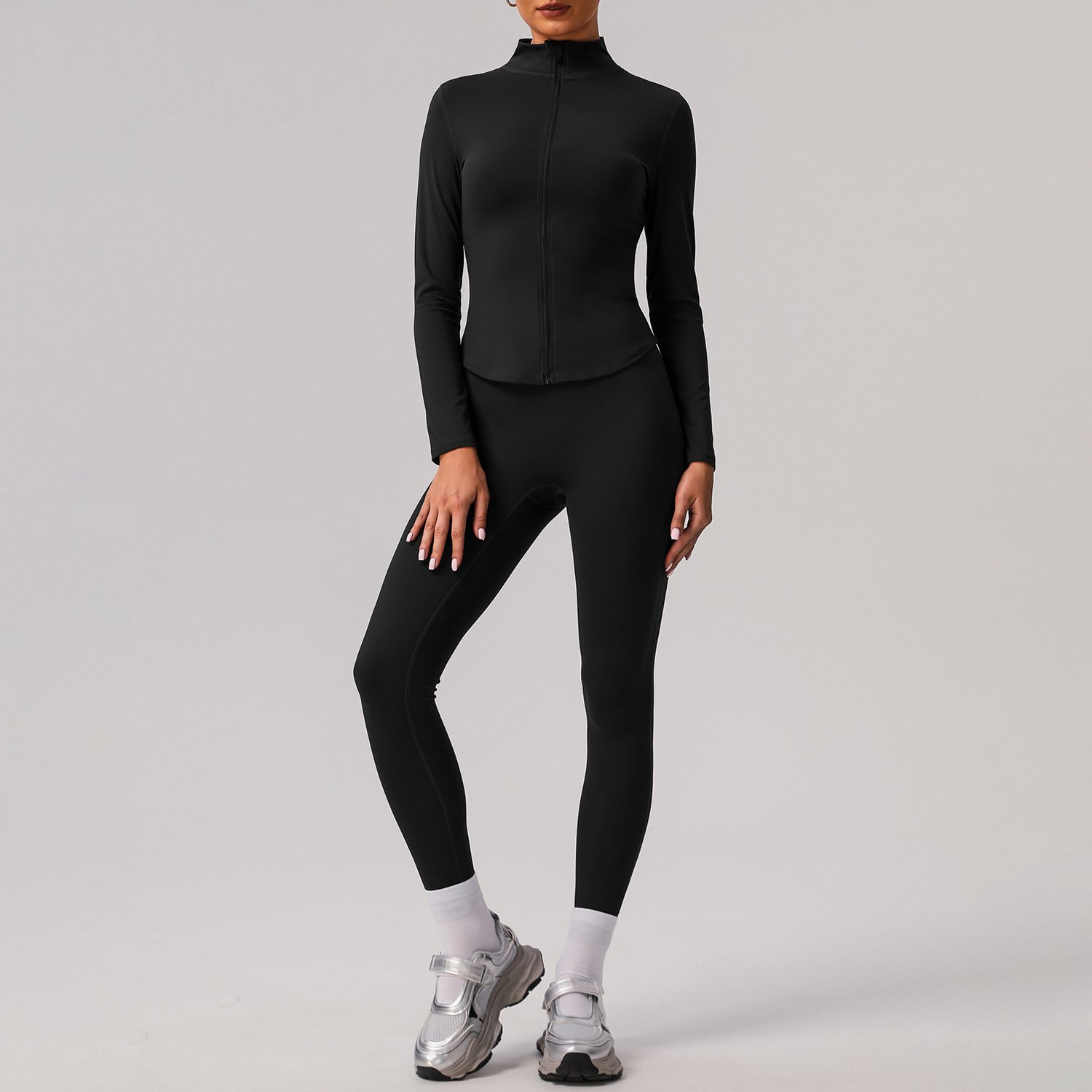 Solid color tight yoga suit quick drying fitness suit outdoor body shaping running suit women's fitness suit - Image 22