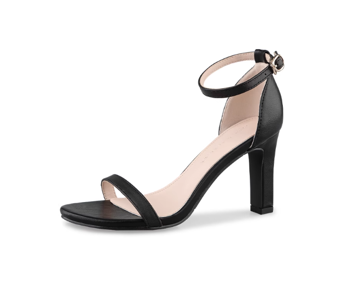 Real leather flat sandals with thick heels for women French black high heels for women - Image 6