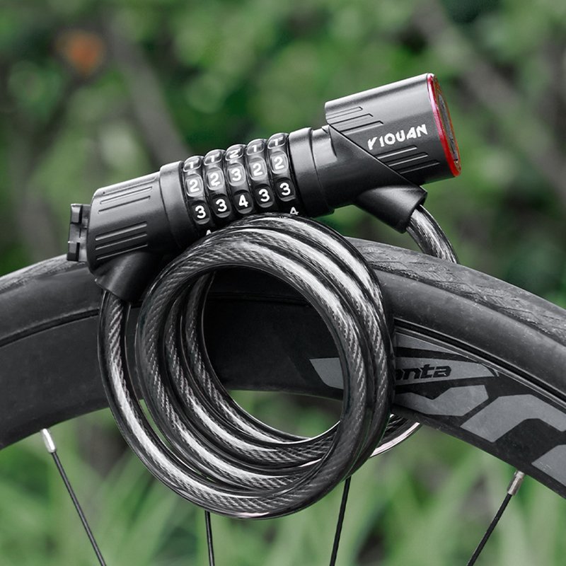 5-Digit Password Bike Lock with Safety Tail Light - Anti-Theft Steel Cable Chain Lock, Bicycle Security Accessory - Image 2