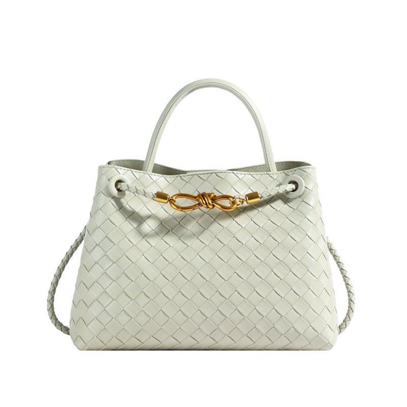 Metal rope buckle woven shoulder bag, fashionable, versatile, retro, commuter bag for women. - Image 8
