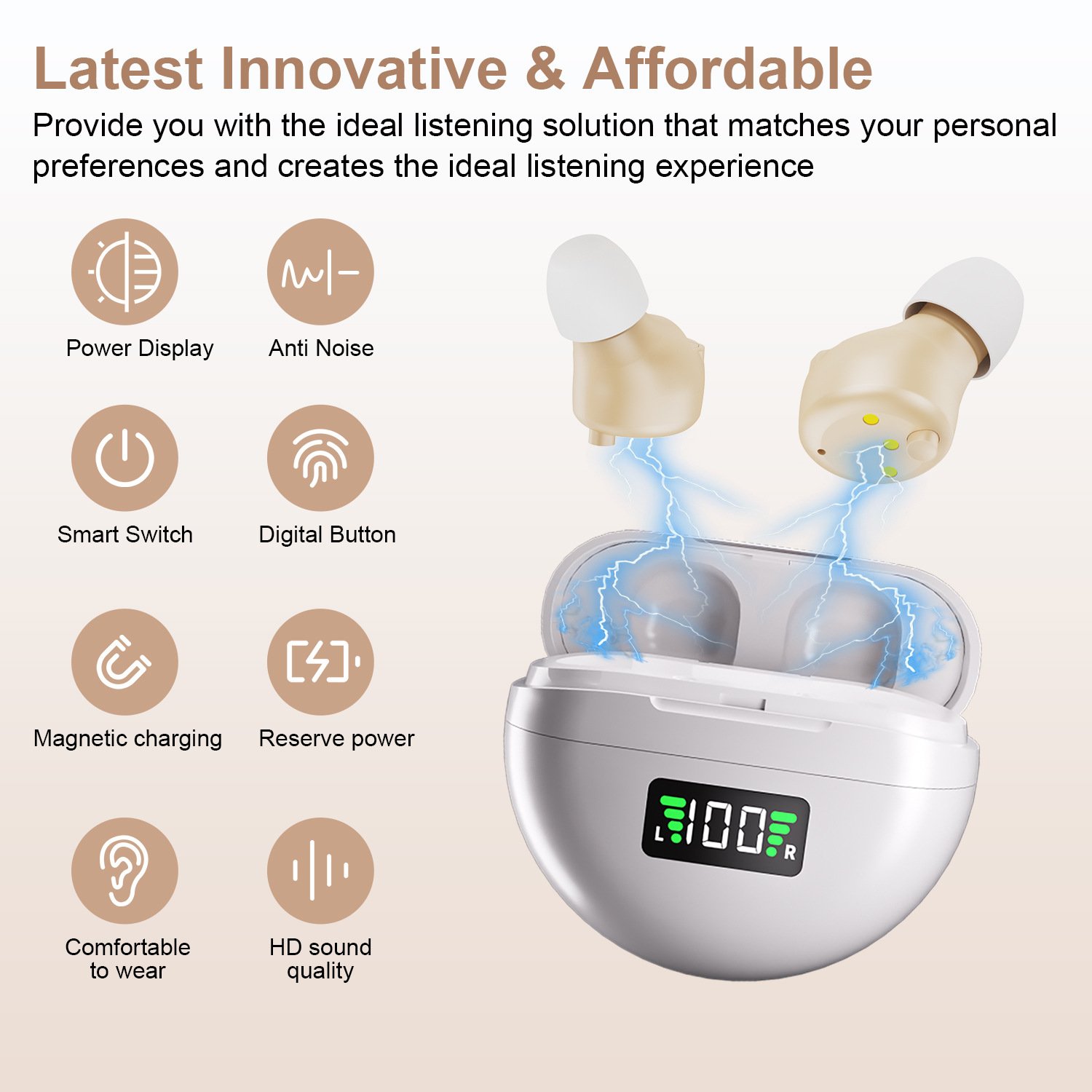 Smart Noise-Canceling Behind-the-Ear Hearing Aid with Magnetic Charging Case - Image 2