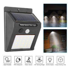 Solar Light 20 LEDs Outdoor PIR Motion Sensor Lights IP65 Waterproof 120 Degree Sensing Wide Angle Lighting For Garage Front Door Garden Pathway