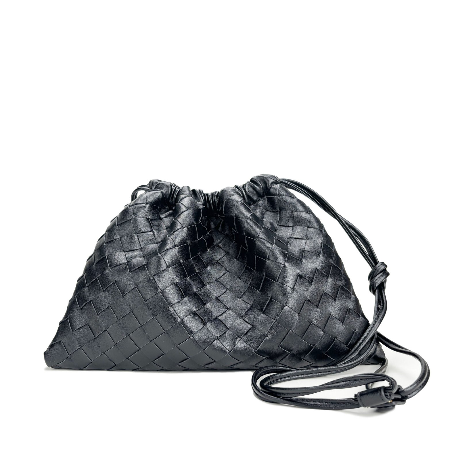 Elegant Fashion Genuine Leather Quilted Shoulder Crossbody Magnetic Snap Drawstring Closure Woven Clutch Bag - Image 13