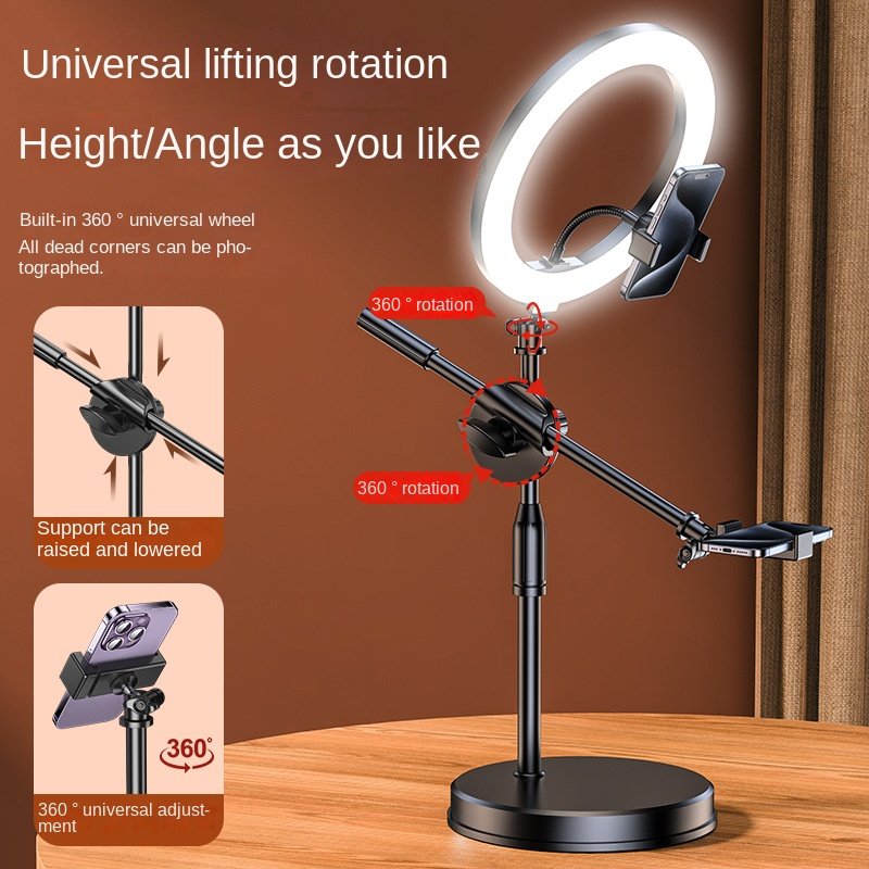 Mobile Phone Overhead Shooting Stand for Food Photography, Drawing, and Live Streaming - Adjustable Dual-Camera Position Desktop Phone Holder with Fill Light - Image 3