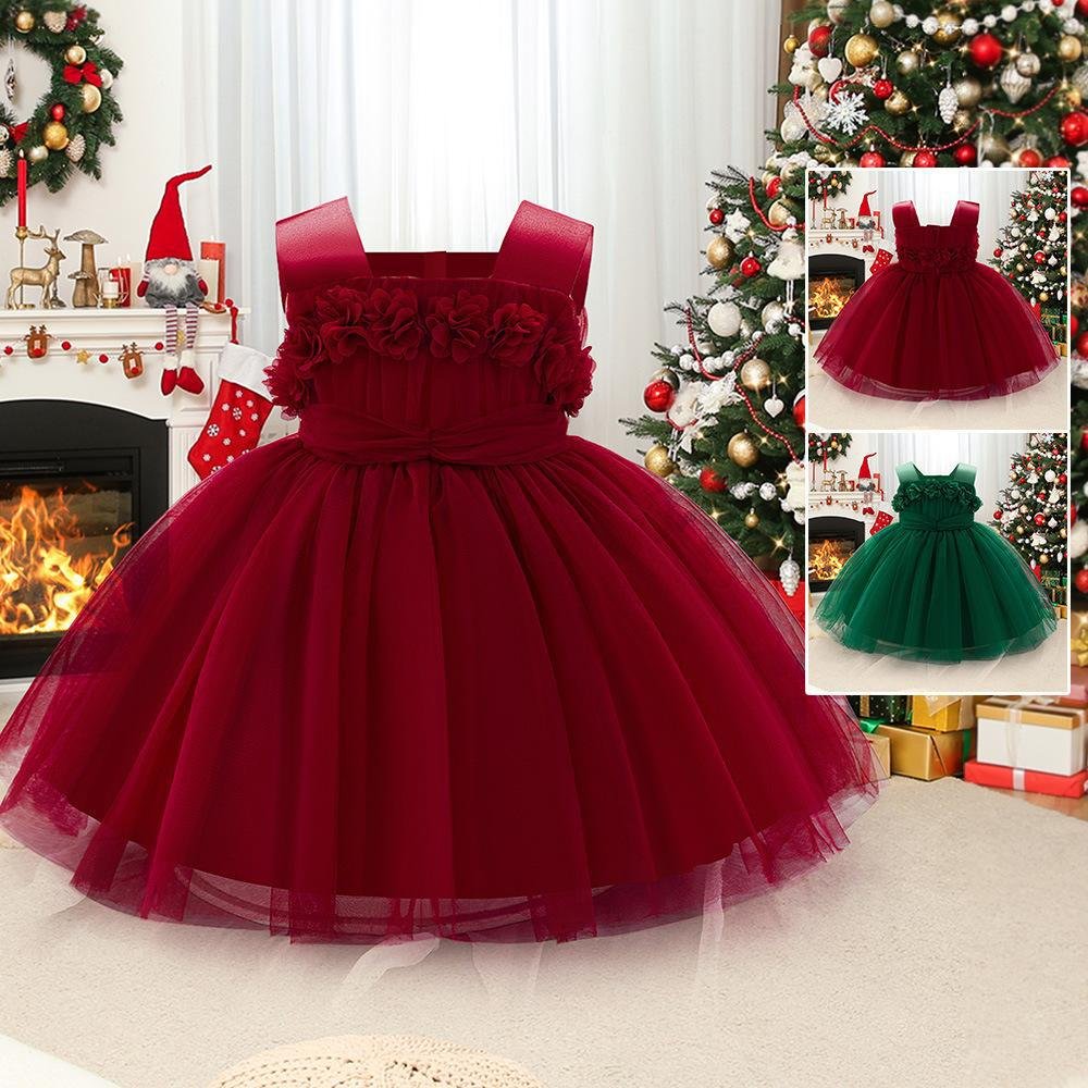 Fairy Tale Style Lace Sleeveless Floral Applique Puffy Dress - Image 2