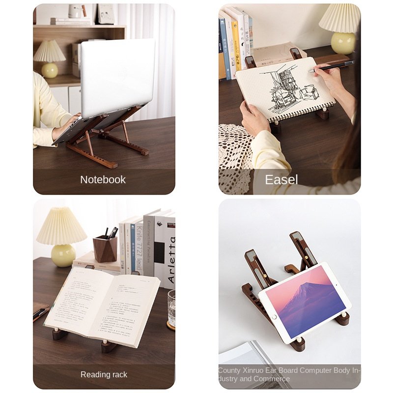 Laptop Stand Desktop Riser Elevated Ventilated Base Vertical Creative Storage Wooden Shelf - Image 3