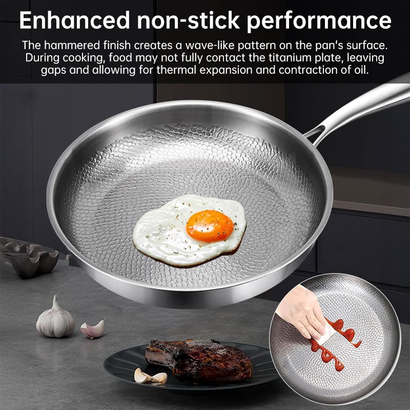 Titanium Nonstick Frying Pan - Coating-Free Patterned Meat Pan, Home Cooking Kitchen - Image 8