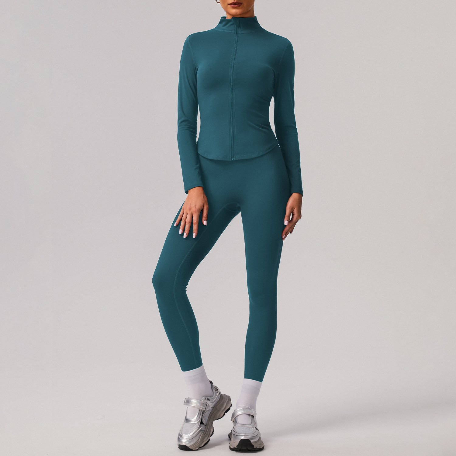 Solid color tight yoga suit quick drying fitness suit outdoor body shaping running suit women's fitness suit - Image 25