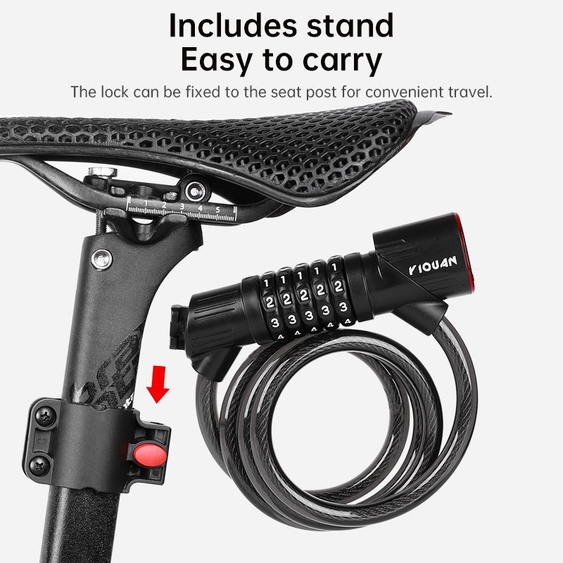 5-Digit Password Bike Lock with Safety Tail Light - Anti-Theft Steel Cable Chain Lock, Bicycle Security Accessory - Image 5