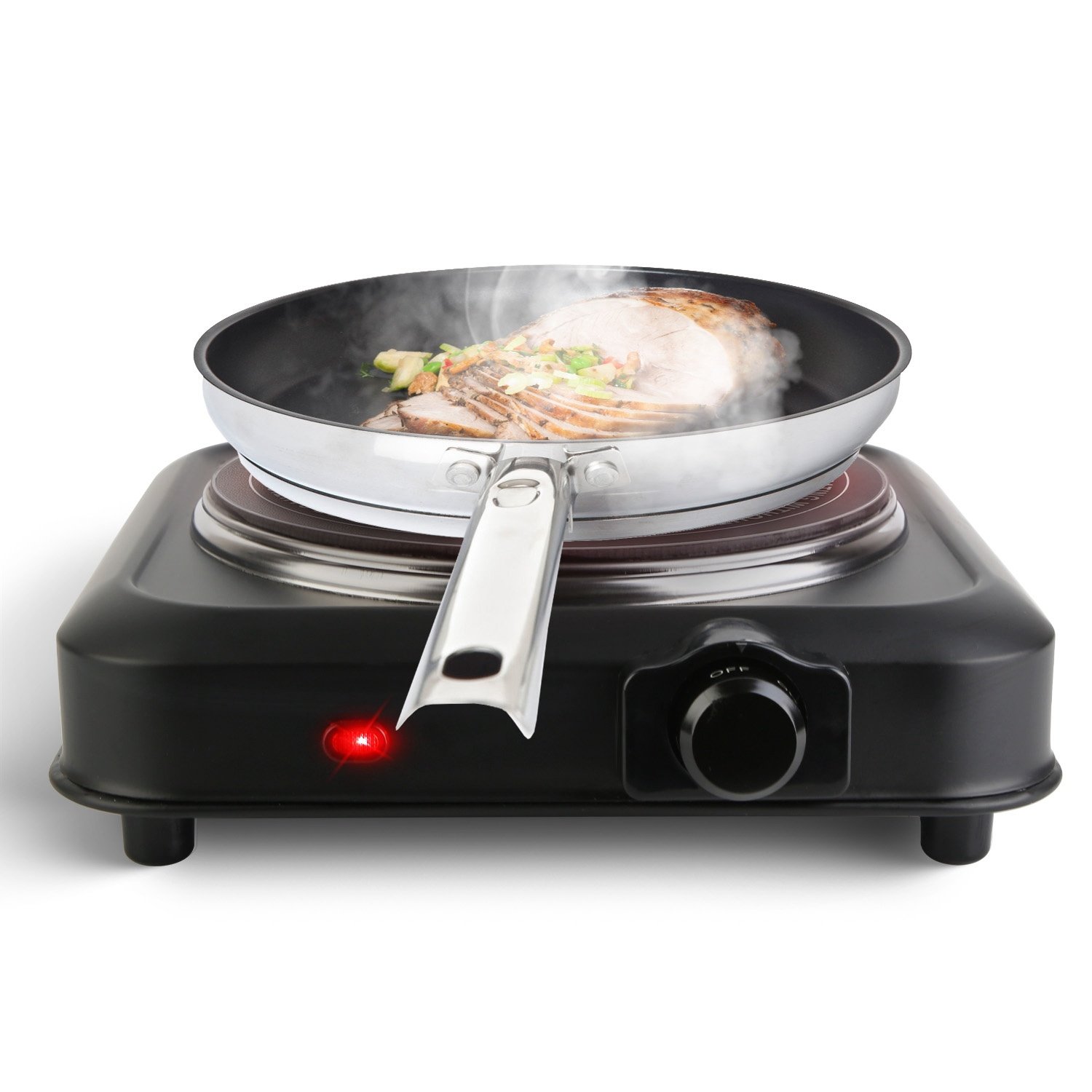 Electric Infrared Single Burner Portable Heating Hot Plate Stove Countertop RV Hotplate With 7.5in Glass Cooktop Stepless Temperature Adjustments For Home RV Camp 1200W