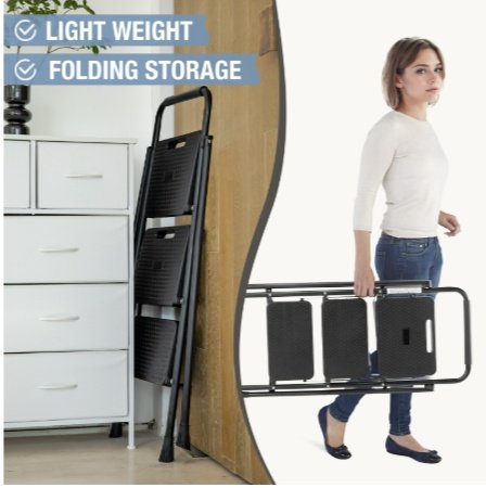 Household Portable 3-layer Step Ladder, With Safety Buckle Stable And Safe - Image 5