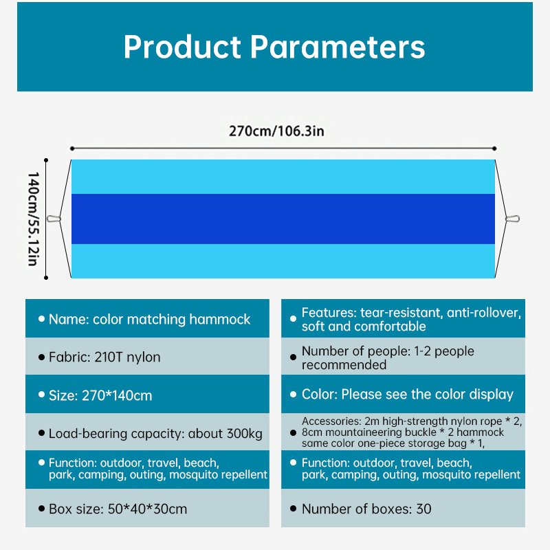 Light double nylon camping hammock with straps. Great for trips, beach, yard & garden. - Image 2