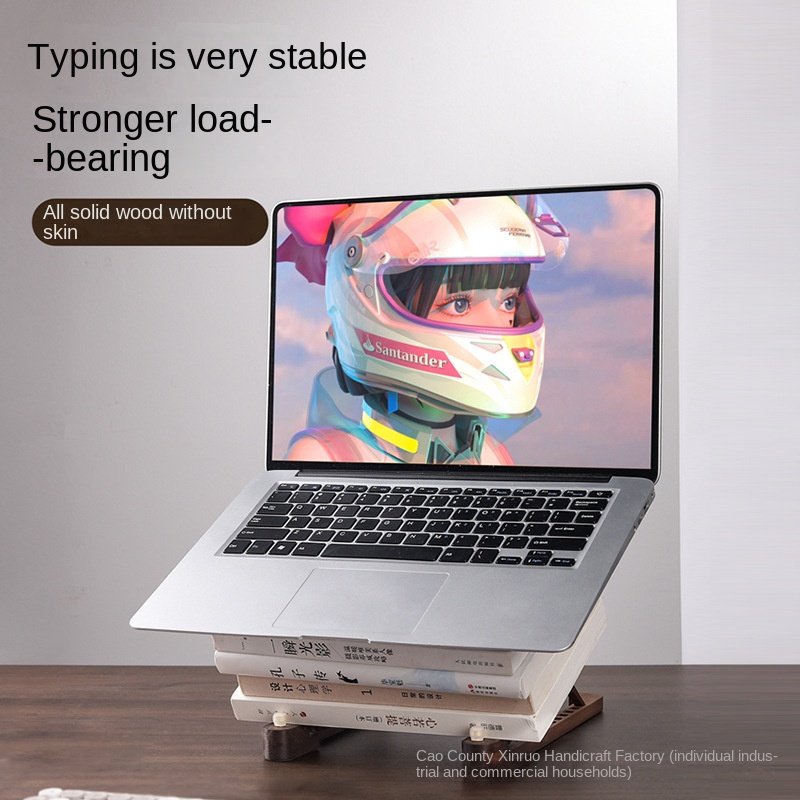 Laptop Stand Desktop Riser Elevated Ventilated Base Vertical Creative Storage Wooden Shelf - Image 2