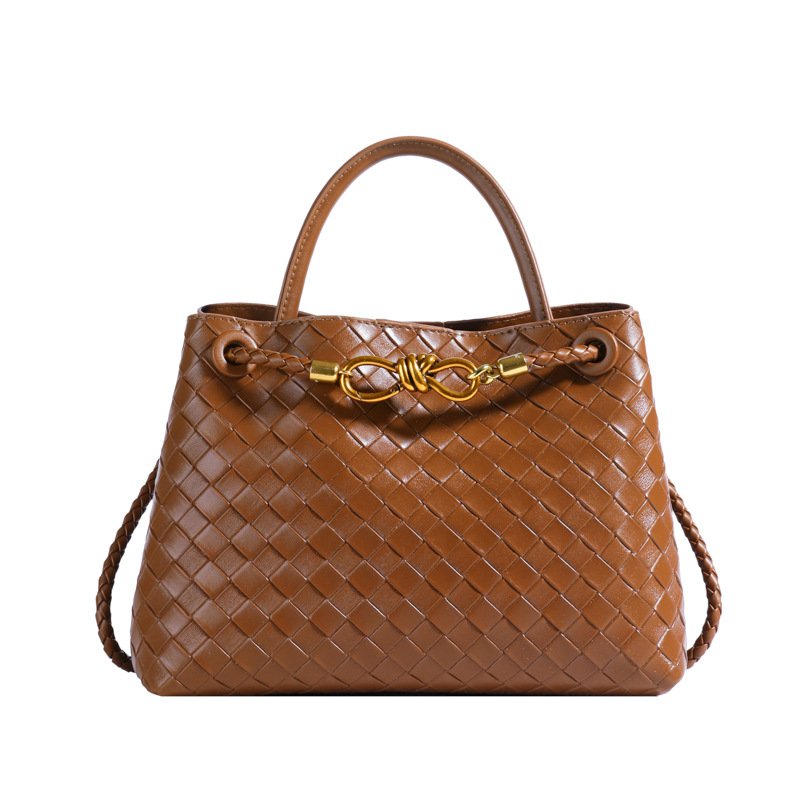 Metal rope buckle woven shoulder bag, fashionable, versatile, retro, commuter bag for women. - Image 7