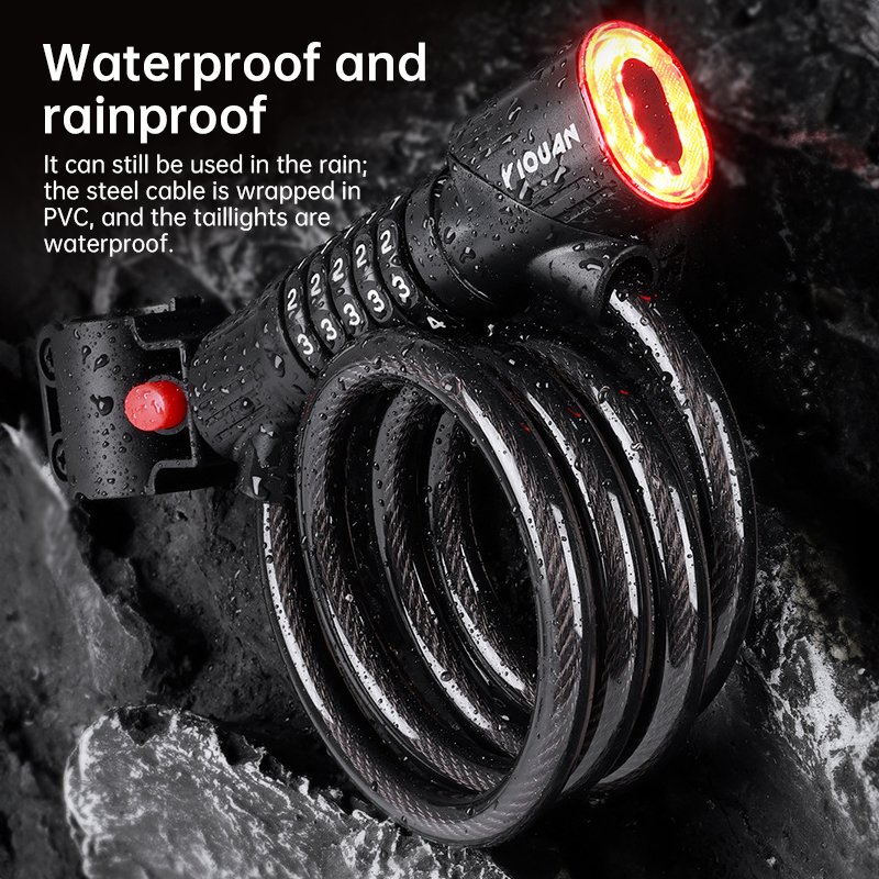 5-Digit Password Bike Lock with Safety Tail Light - Anti-Theft Steel Cable Chain Lock, Bicycle Security Accessory - Image 4