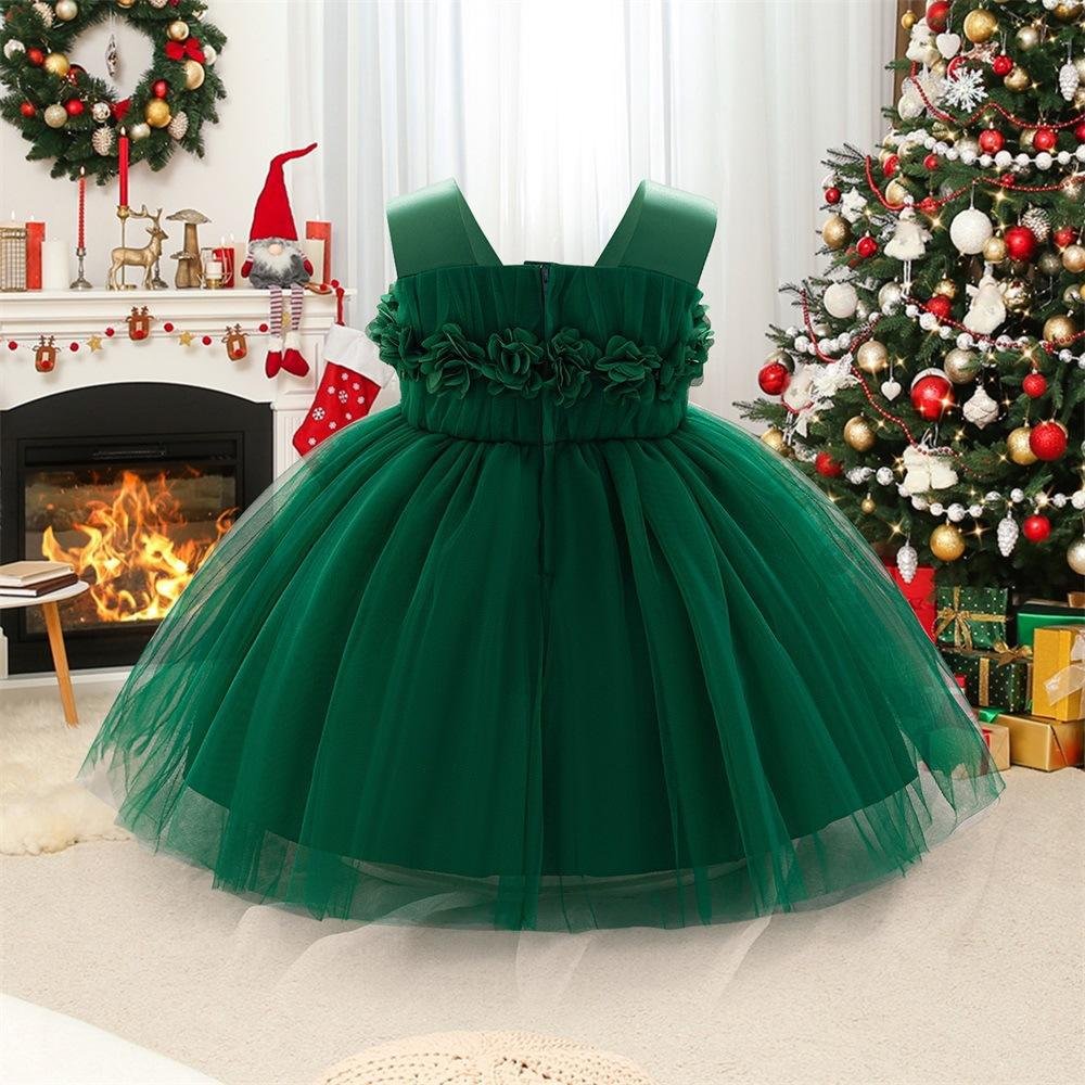 Fairy Tale Style Lace Sleeveless Floral Applique Puffy Dress - Image 5