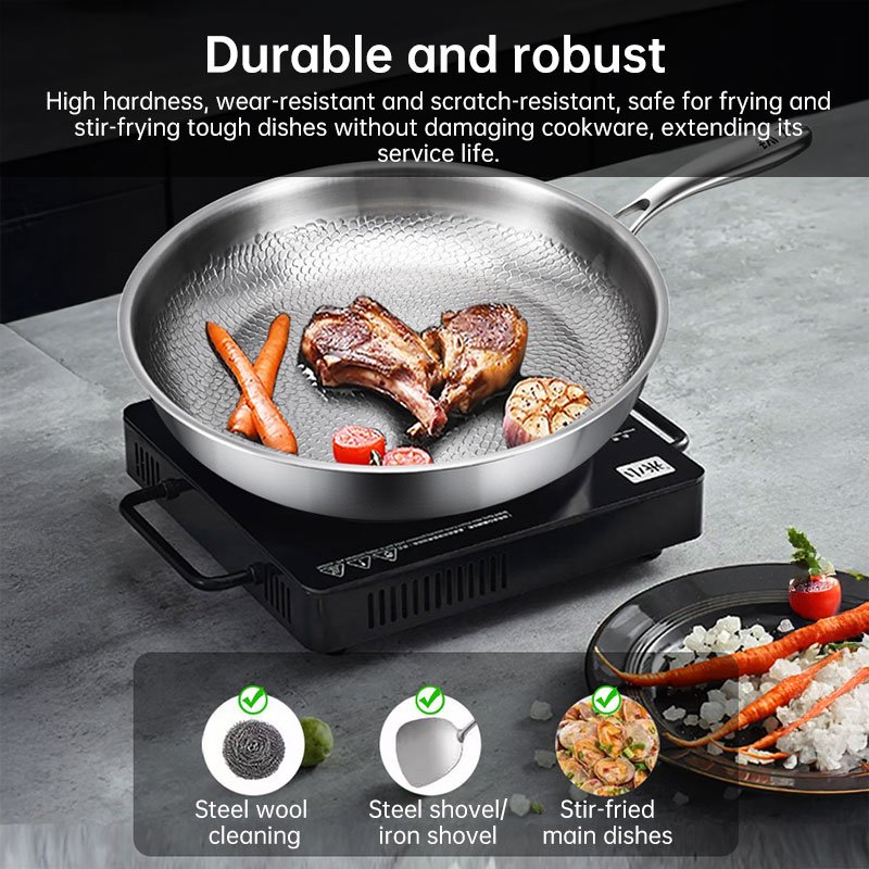 Titanium Nonstick Frying Pan - Coating-Free Patterned Meat Pan, Home Cooking Kitchen - Image 9