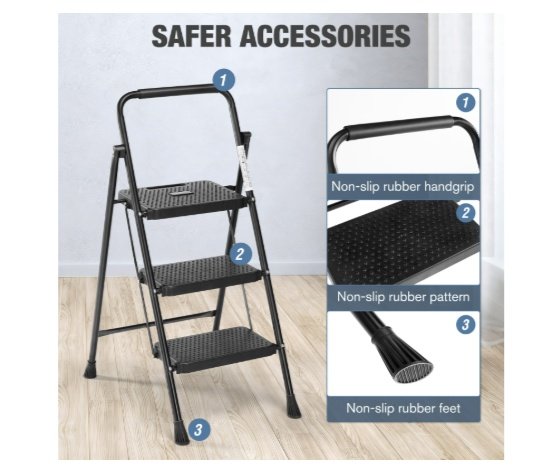 Household Portable 3-layer Step Ladder, With Safety Buckle Stable And Safe - Image 6
