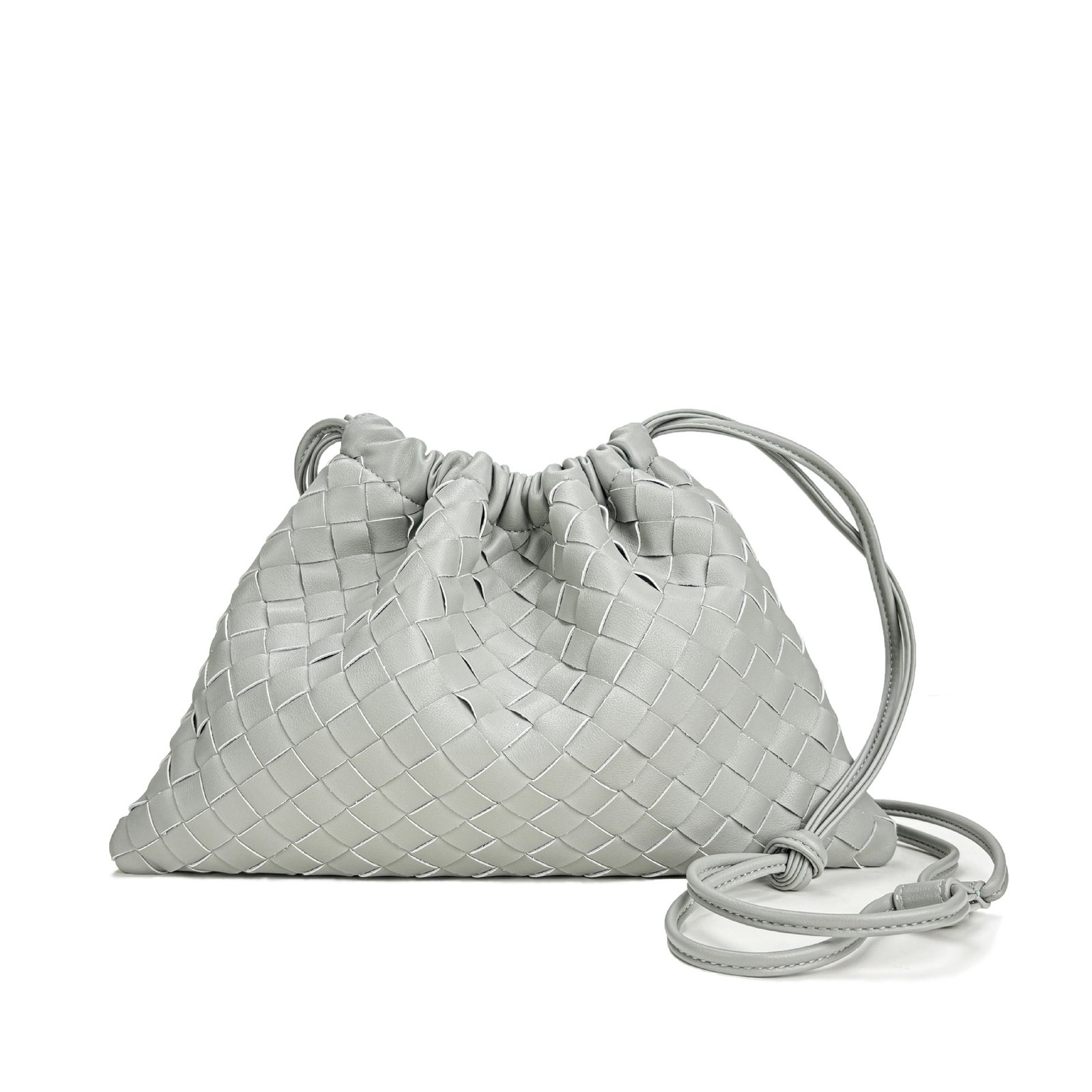 Elegant Fashion Genuine Leather Quilted Shoulder Crossbody Magnetic Snap Drawstring Closure Woven Clutch Bag - Image 7