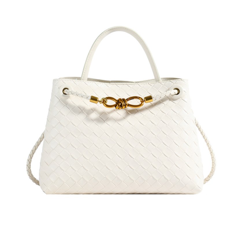 Metal rope buckle woven shoulder bag, fashionable, versatile, retro, commuter bag for women. - Image 9