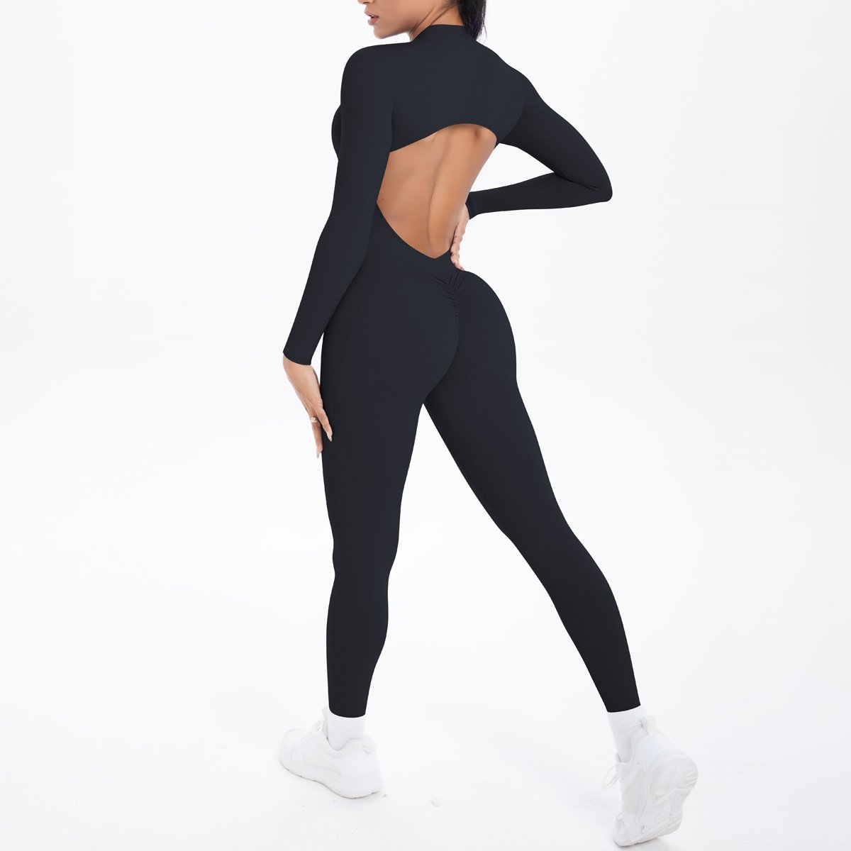 Style Half-Zip Yoga Jumpsuit, Bare-Skin Feel Slim Fit High Elastic Fitness Long Sleeve Long Pants Yoga Wear - Image 8
