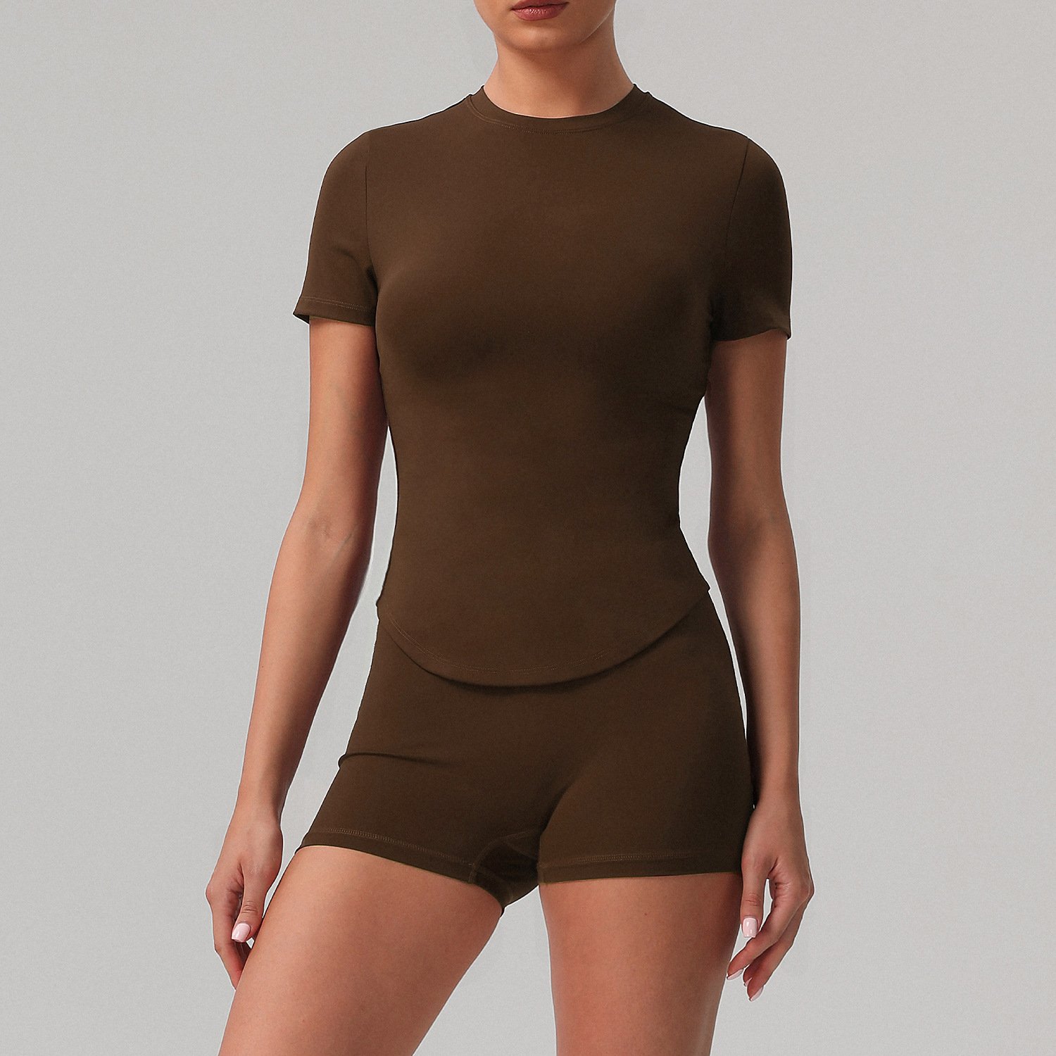 Solid color tight yoga suit quick drying fitness suit outdoor body shaping running suit women's fitness suit - Image 8