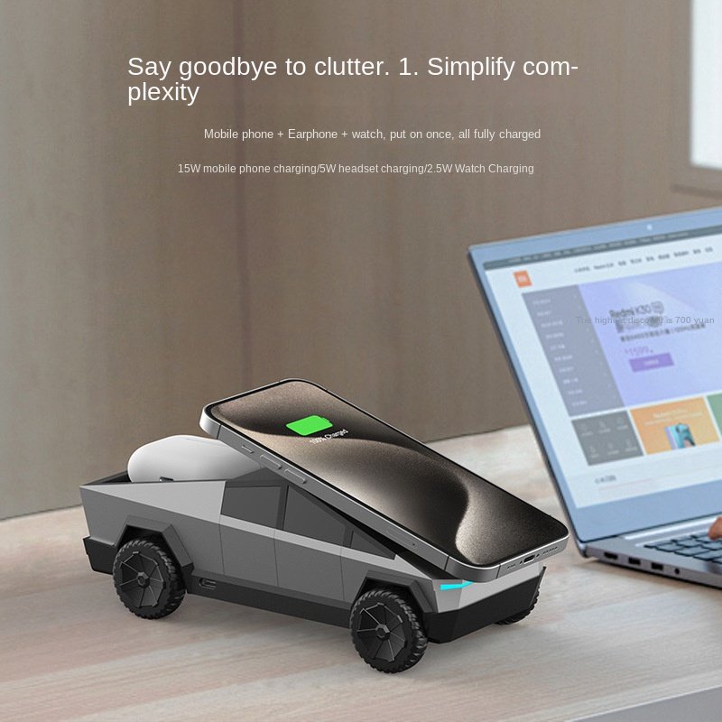 Cyber pickup truck car mobile phone watch earphone desktop multifunctional three in one wireless charger - Image 2