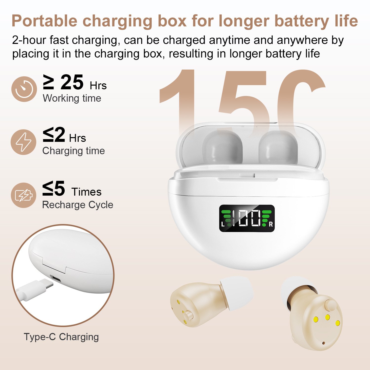 Smart Noise-Canceling Behind-the-Ear Hearing Aid with Magnetic Charging Case - Image 3