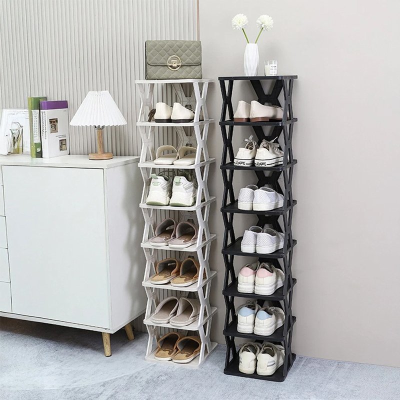Stackable Plastic Shoe Rack, Vertical Dustproof Shoe Organizer - Image 4