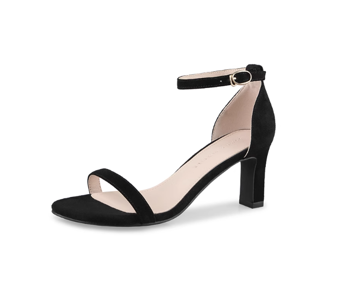 Real leather flat sandals with thick heels for women French black high heels for women - Image 4