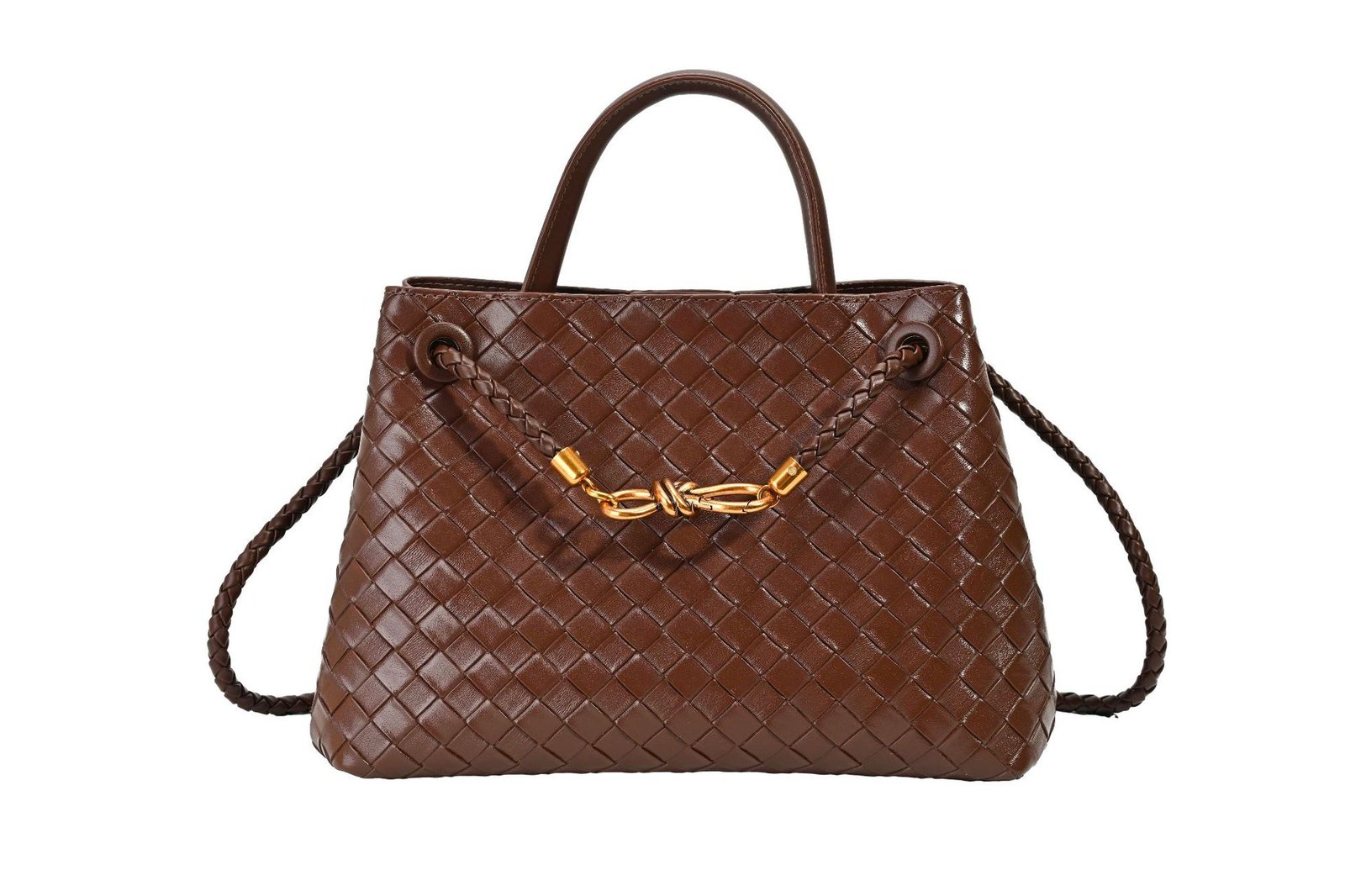 Metal rope buckle woven shoulder bag, fashionable, versatile, retro, commuter bag for women. - Image 12