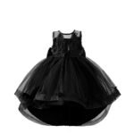 Abito da principessa per bambine con strascico in tulle decorato con perline, abito elegante nero senza maniche