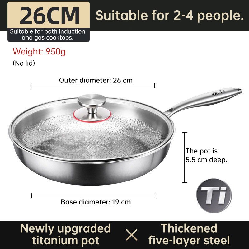 Titanium Nonstick Frying Pan - Coating-Free Patterned Meat Pan, Home Cooking Kitchen - Image 3