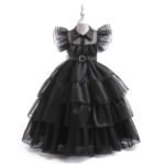 Abito principessa stile Adams per bambine, cosplay con gonna in tulle a strati e volant