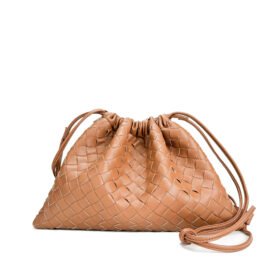 Elegant Fashion Genuine Leather Quilted Shoulder Crossbody Magnetic Snap Drawstring Closure Woven Clutch Bag