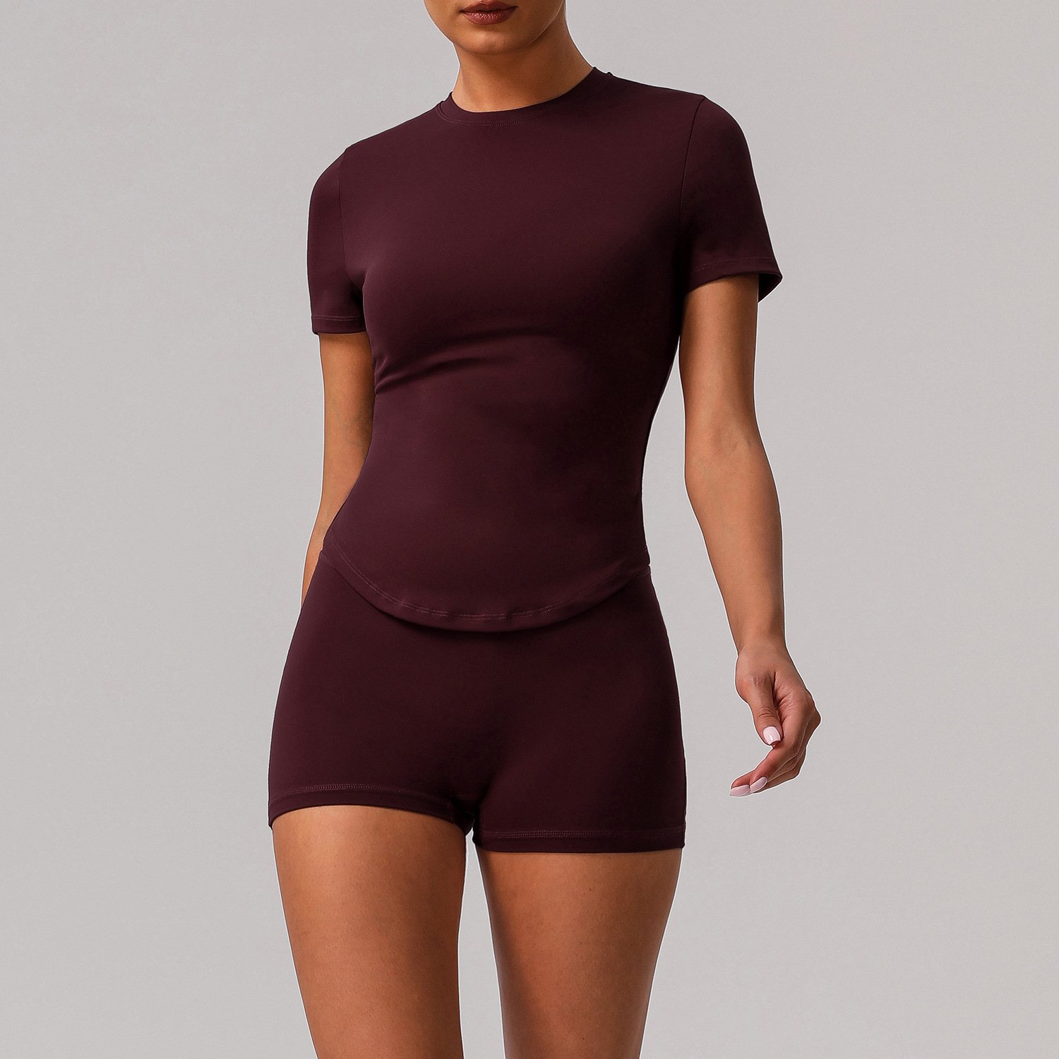 Solid color tight yoga suit quick drying fitness suit outdoor body shaping running suit women's fitness suit - Image 7