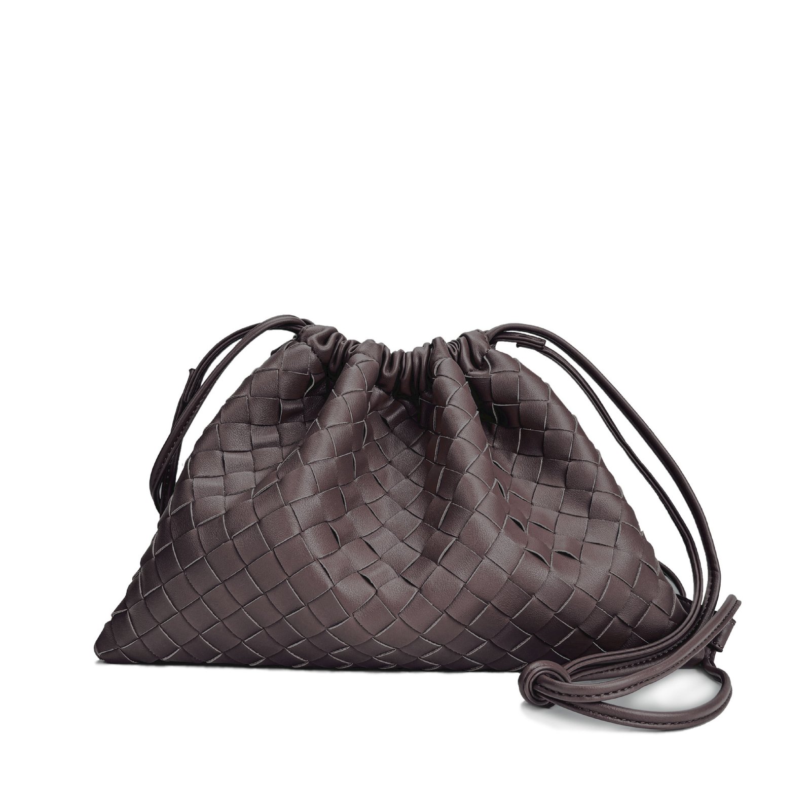 Elegant Fashion Genuine Leather Quilted Shoulder Crossbody Magnetic Snap Drawstring Closure Woven Clutch Bag - Image 11