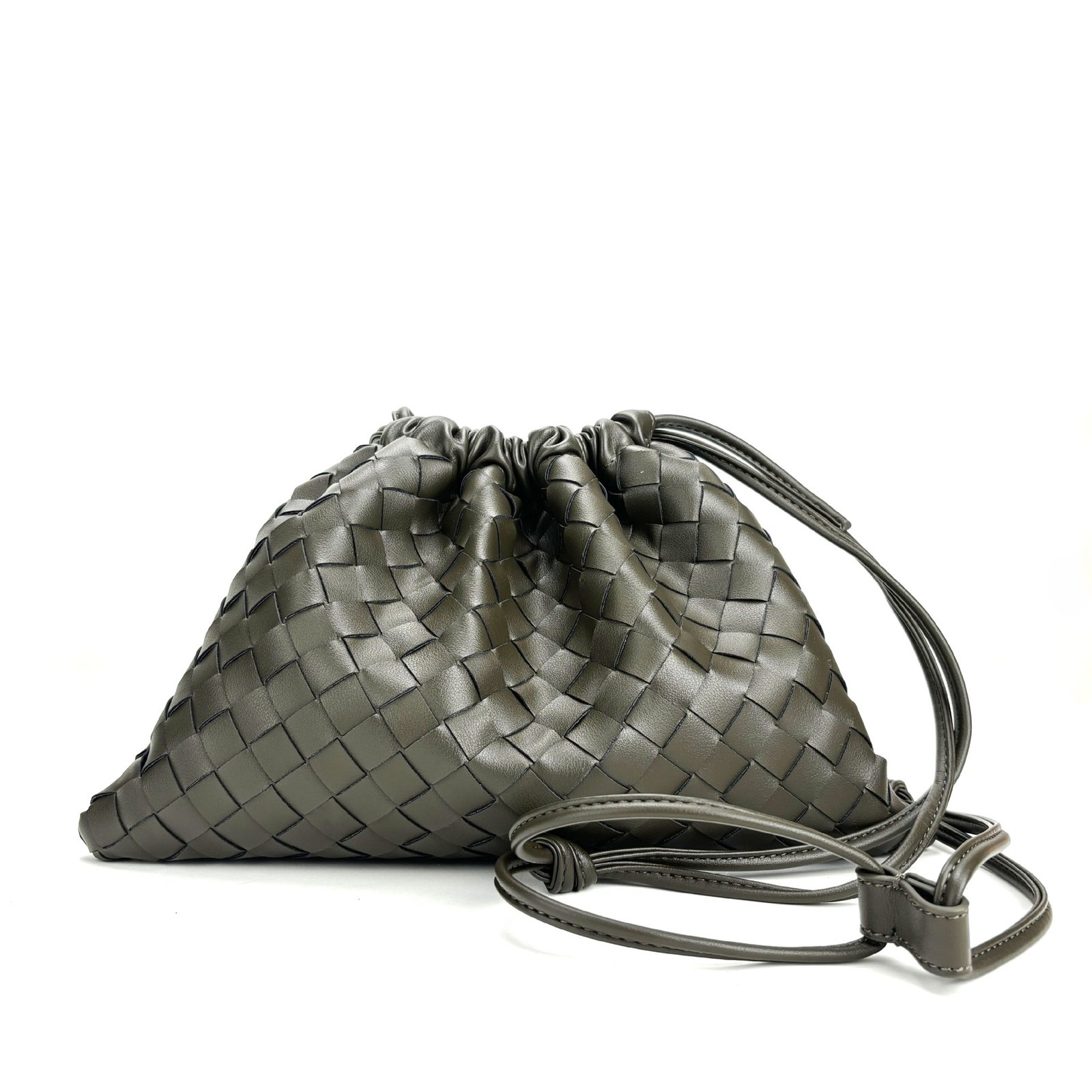 Elegant Fashion Genuine Leather Quilted Shoulder Crossbody Magnetic Snap Drawstring Closure Woven Clutch Bag - Image 2
