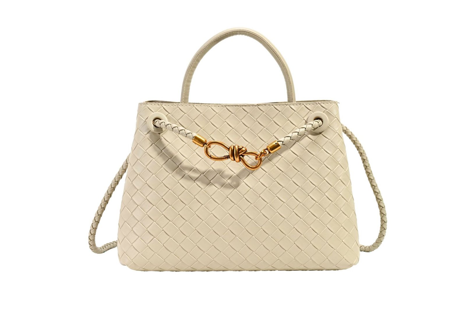Metal rope buckle woven shoulder bag, fashionable, versatile, retro, commuter bag for women. - Image 13