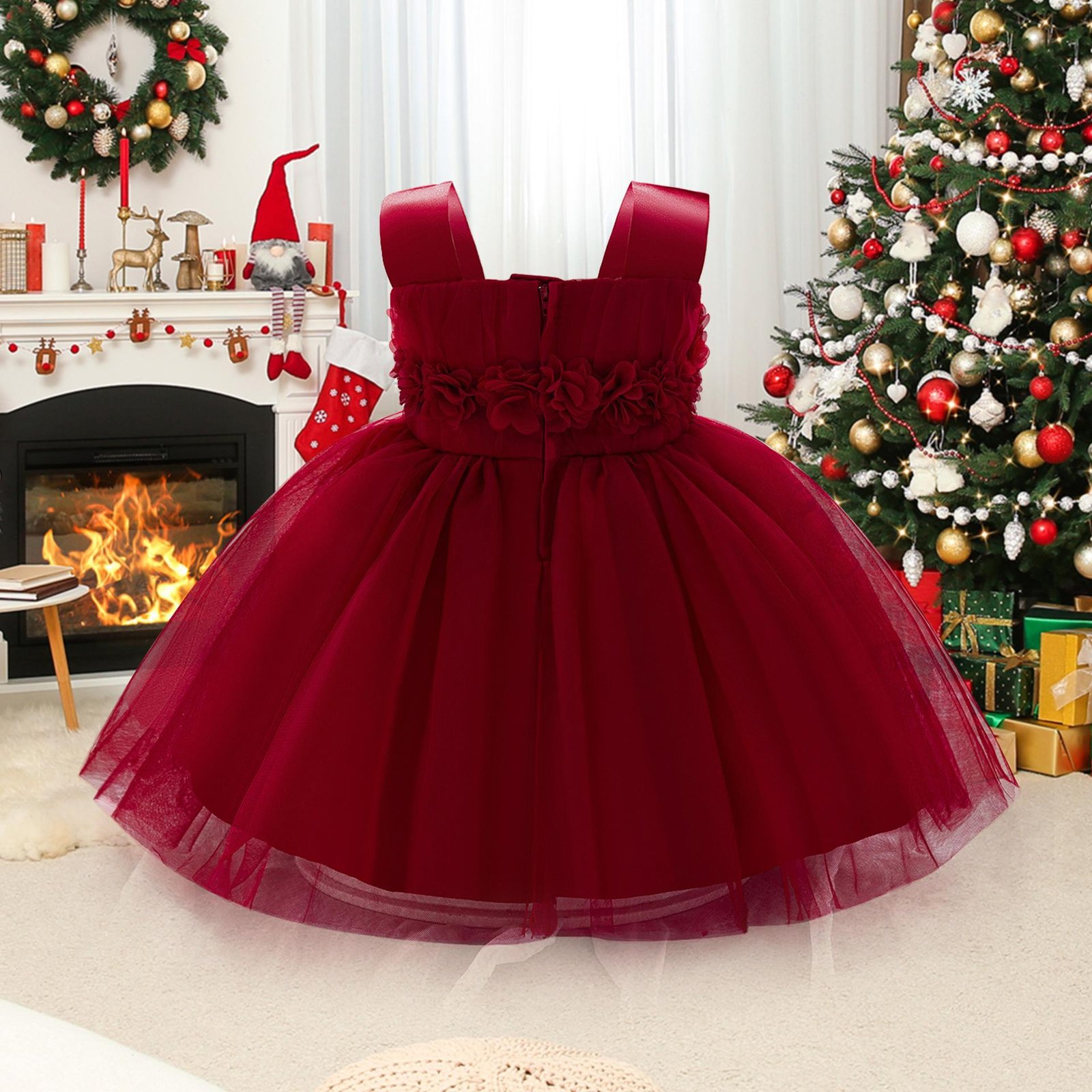 Fairy Tale Style Lace Sleeveless Floral Applique Puffy Dress - Image 3