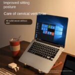 Supporto per laptop con rialzo da scrivania, base ventilata e ripiano verticale in legno