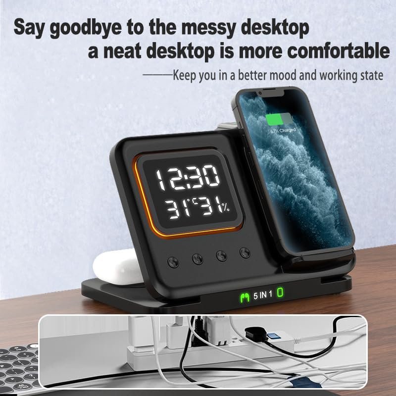 Phone Stand Tabletop 15w Fast Charging 5 in One Universal Wireless Charger Desk Charger for Iphone - Image 3