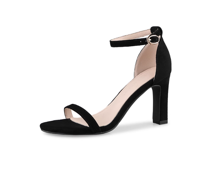 Real leather flat sandals with thick heels for women French black high heels for women - Image 3
