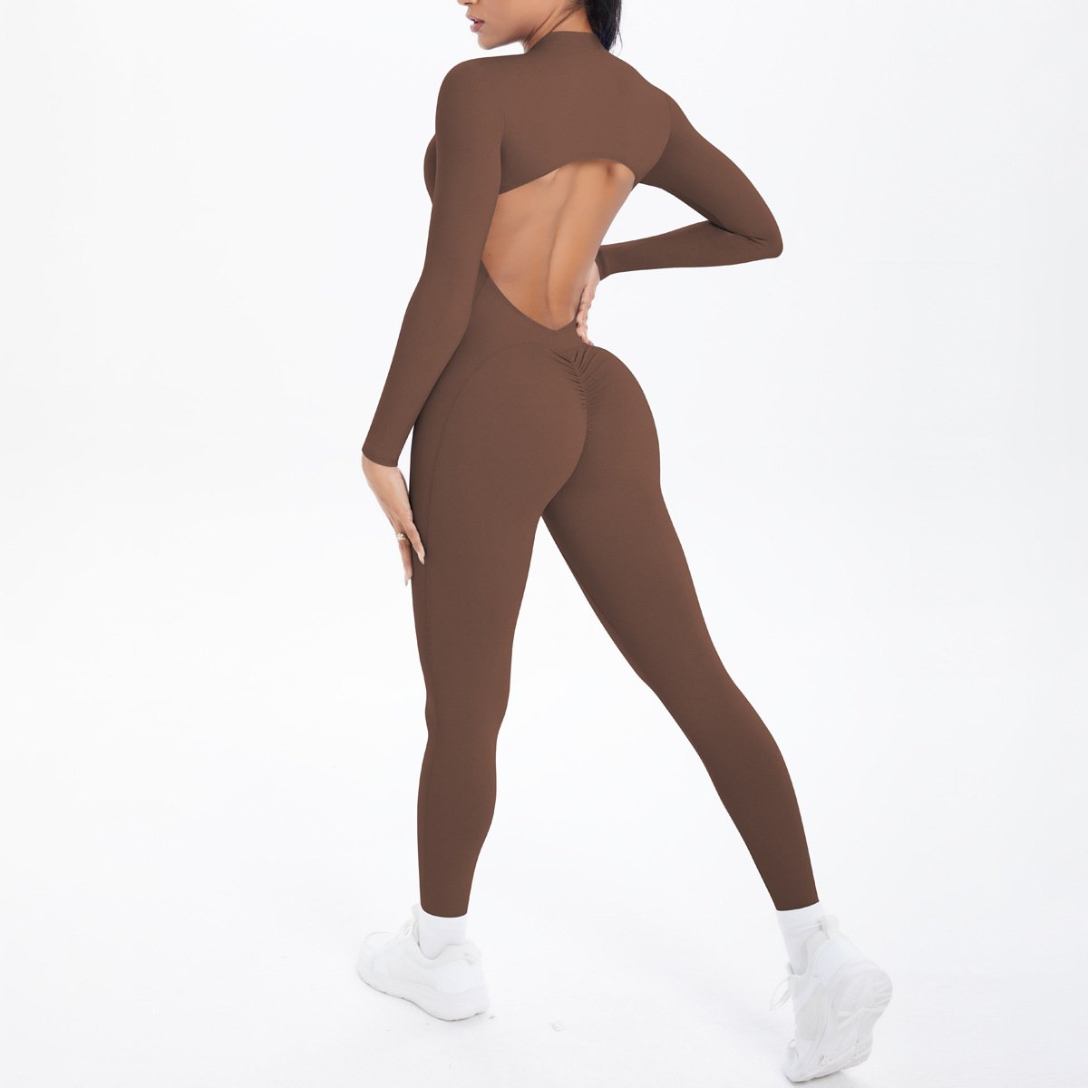 Style Half-Zip Yoga Jumpsuit, Bare-Skin Feel Slim Fit High Elastic Fitness Long Sleeve Long Pants Yoga Wear - Image 6