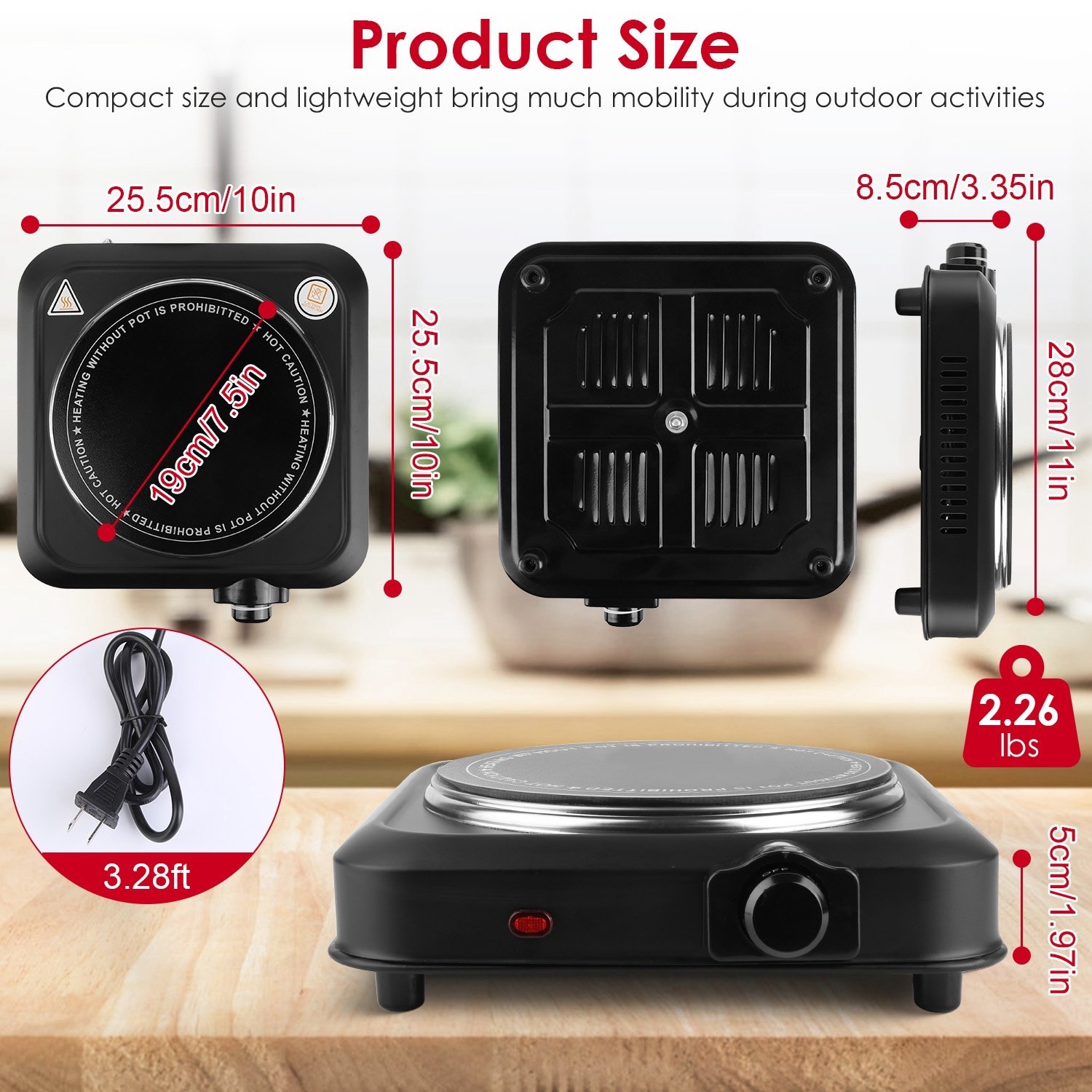 Electric Infrared Single Burner Portable Heating Hot Plate Stove Countertop RV Hotplate With 7.5in Glass Cooktop Stepless Temperature Adjustments For Home RV Camp 1200W - Image 6