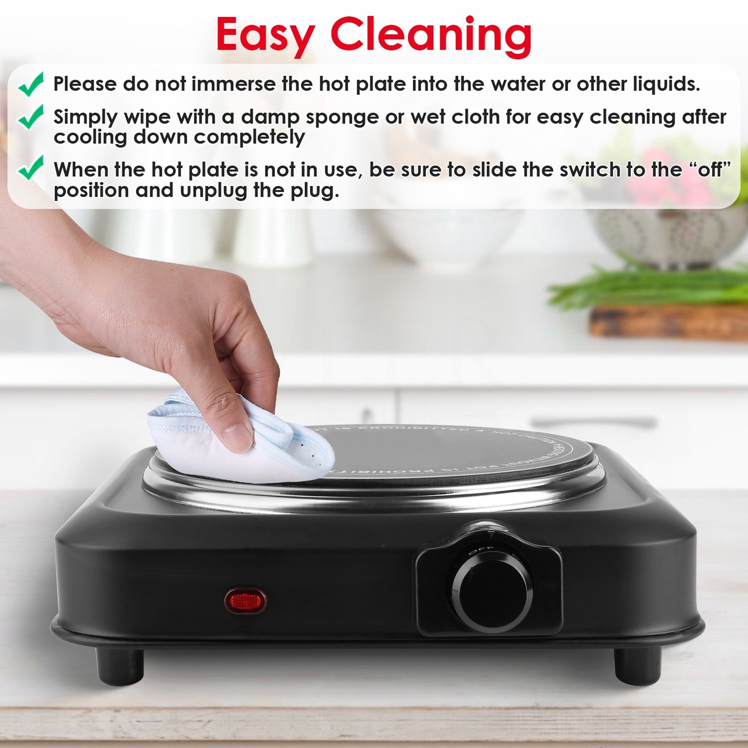 Electric Infrared Single Burner Portable Heating Hot Plate Stove Countertop RV Hotplate With 7.5in Glass Cooktop Stepless Temperature Adjustments For Home RV Camp 1200W - Image 3